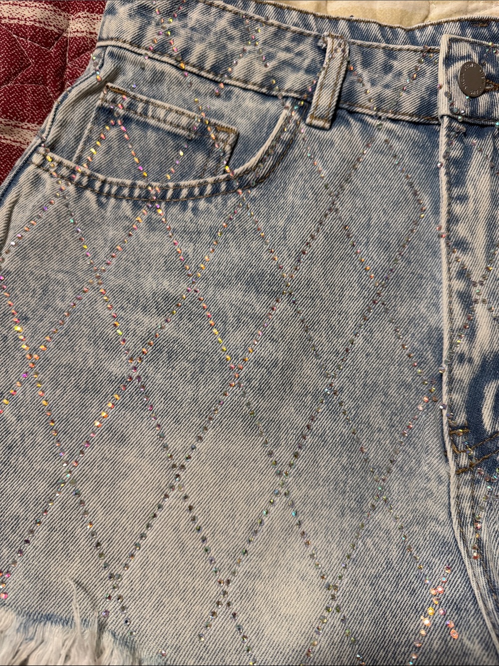SHEIN Light Blue Sparkle Distressed Denim Shorts - Picture 5 of 8